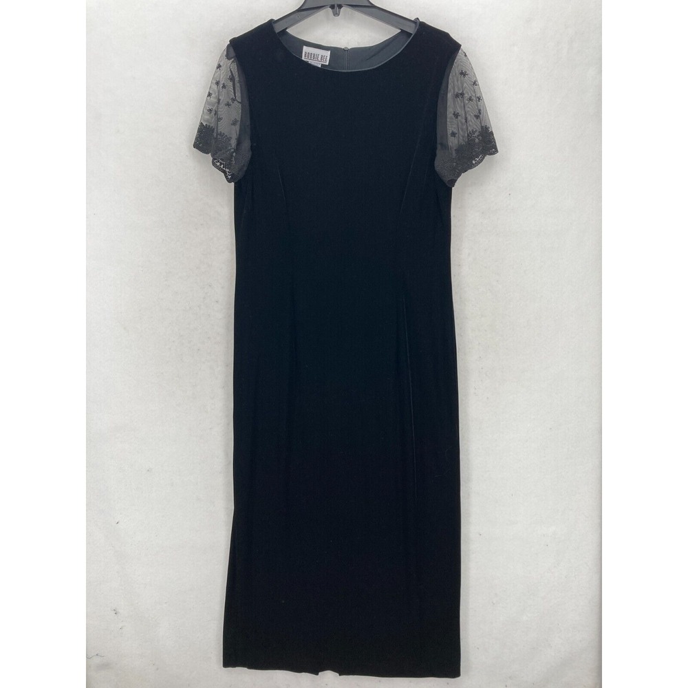 Vintage Robbie Bee Black Velvet Maxi Dress Sheer Lace Sleeves Sz 16‎ Whimsigoth